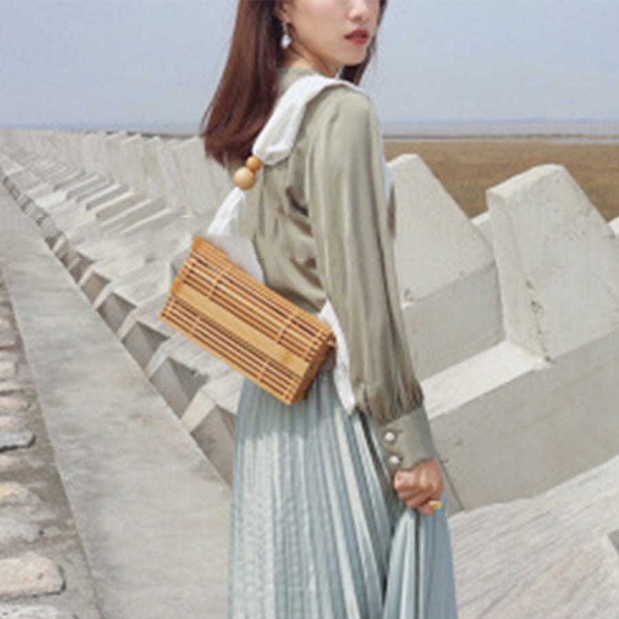 Boho Bamboo Shoulder Bag with Scarf Handle: Your Perfect Vacation & Picnic Companion