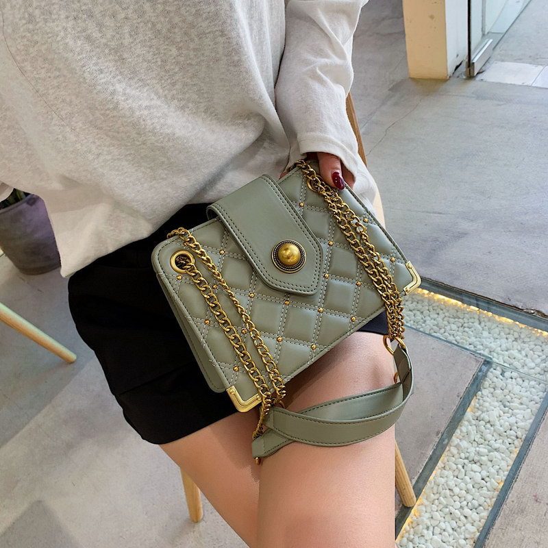 Elegant Edge: Textured Crossbody Bag with Golden Bead Accents