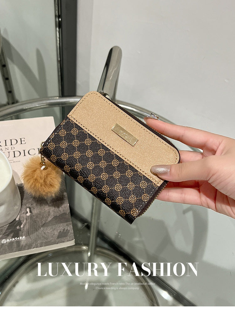 Mini Checkered Pom-Pom Cutie Wallet