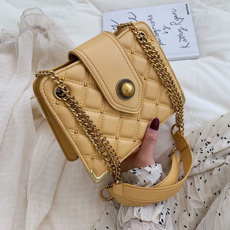 Elegant Edge: Textured Crossbody Bag with Golden Bead Accents