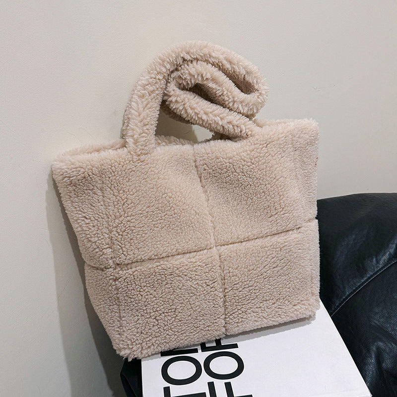 Cute Women's Designer Plush Tote Bag - Luxury Winter Fashion Furry Handbag