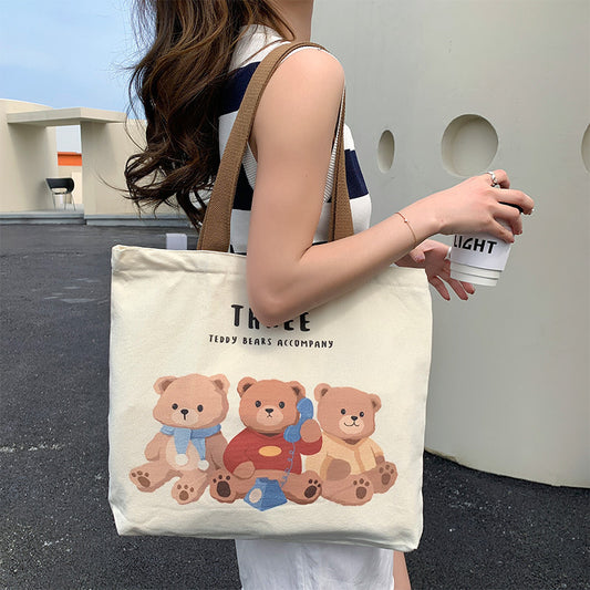 Printed Canvas Tote Bag - Large Capacity