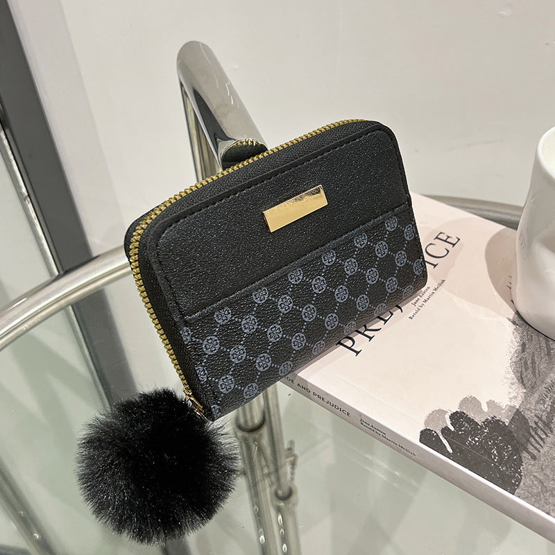 Mini Checkered Pom-Pom Cutie Wallet