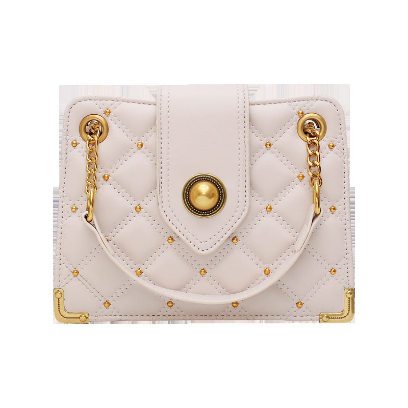 Elegant Edge: Textured Crossbody Bag with Golden Bead Accents