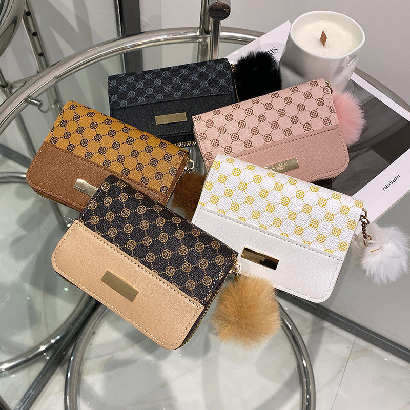 Mini Checkered Pom-Pom Cutie Wallet